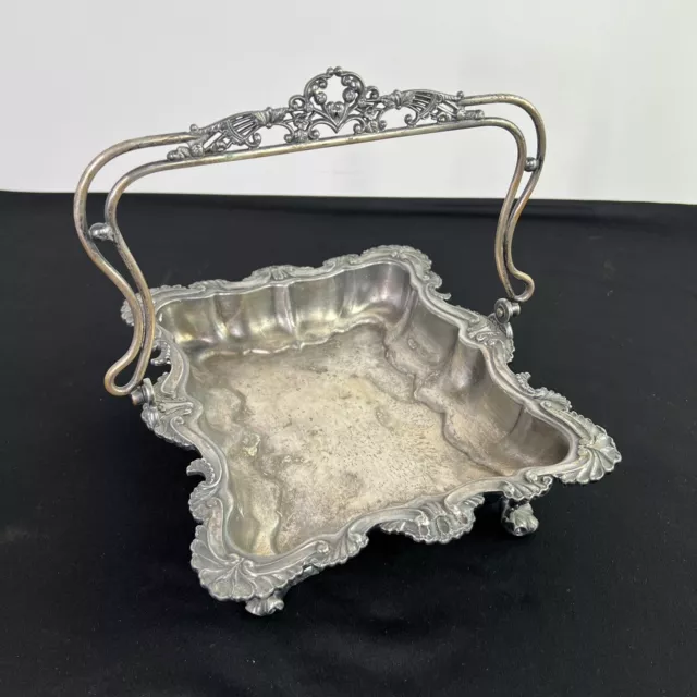 Antique Rovers Bros Silver Plate Footed & Engraved Cake Brides Basket