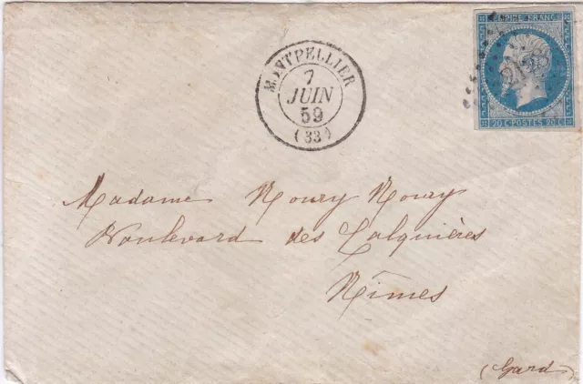 Superbe n° 14A de 1859 avec grandes marges sur lettre