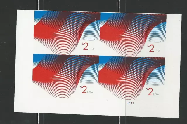 2015 #4954 Imperf $2 Patriotic Waves PB of 4 Without Die Cuts MNH