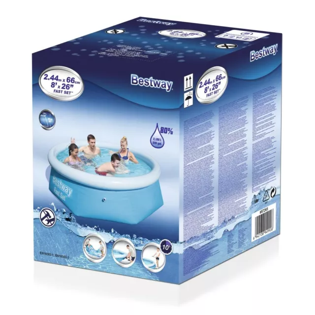 Bestway 8ft Fast Set Pool, 8 Foot Kids Paddling Swimming Pool, Round, Inflatable 3