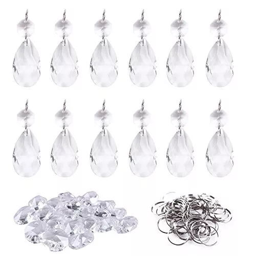 BIHRTC 12Pcs38mm Clear Crystal Teardrop Chandelier Prisms Parts Hanging Galss...