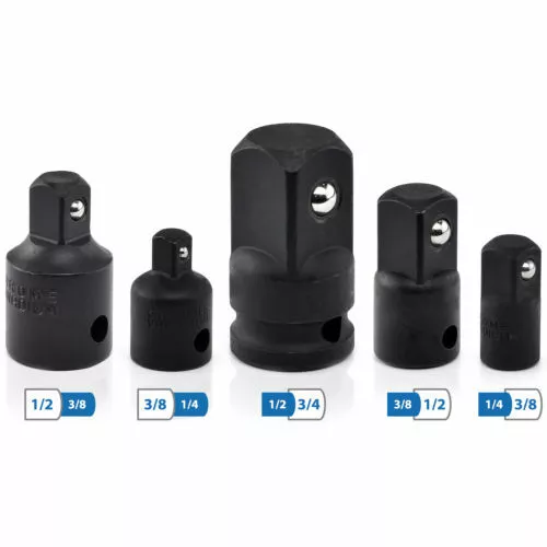 Impact Reducer & Adapter 5pc Socket Wrench Set 1/4 3/8 1/2 Drive Air Ratchet