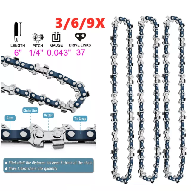 3/6/9X 6 inch Chainsaw Chains for Mini Cordless Electric Chain Saw Wood Cutter