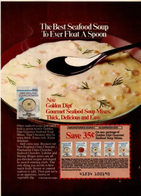 PRINT AD 1985 Golden Dipt Gourmet Seafood Soup Mixes Clam Chowder 5.5 x 7.5