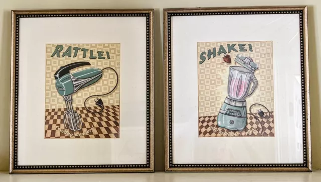 Retro Kitchen Mixer Blender Wall Art Nifty Fifties Shake Rattle Framed & Matted