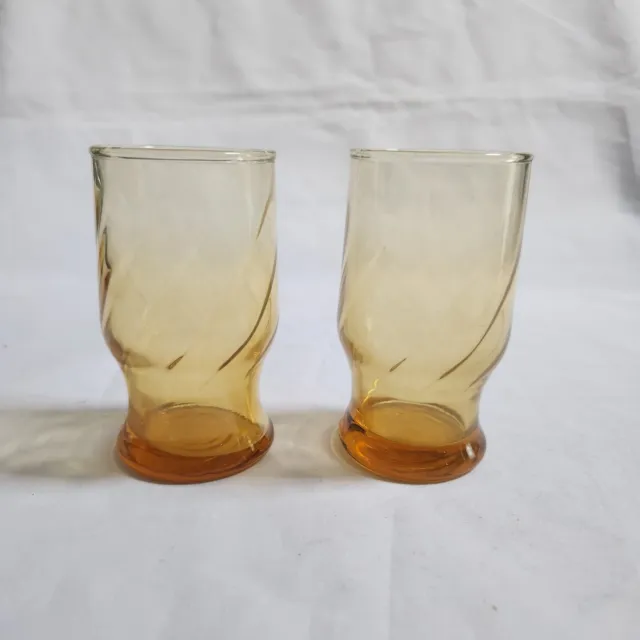 Pair Vintage Libbey? Amber Yellow Honey Optic Swirl Juice Glasses Replacement