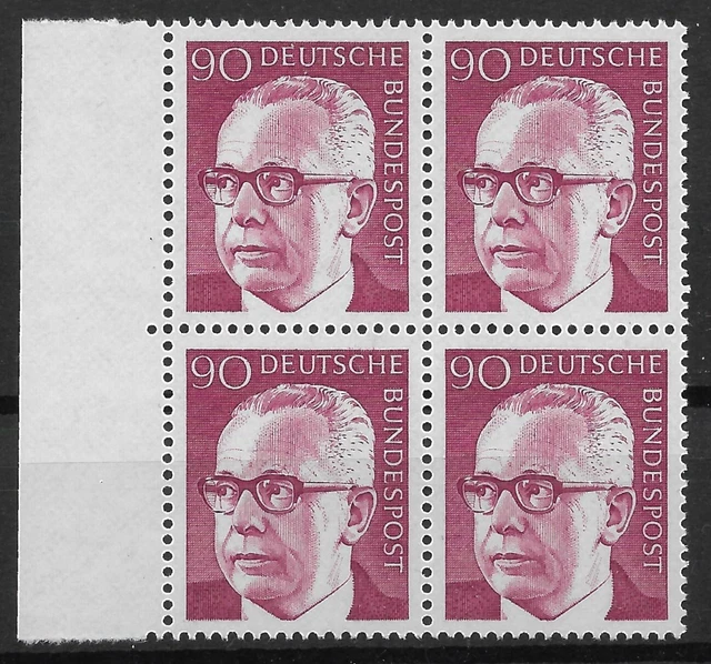 Bund 1971 ** Mi 643 Heinemann 90Pf im Viererblock VB 4er Block Rand links 03738D