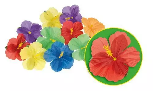 24 Stück Hibiskus Blüten Hawaii Party Deko Set  Blätter