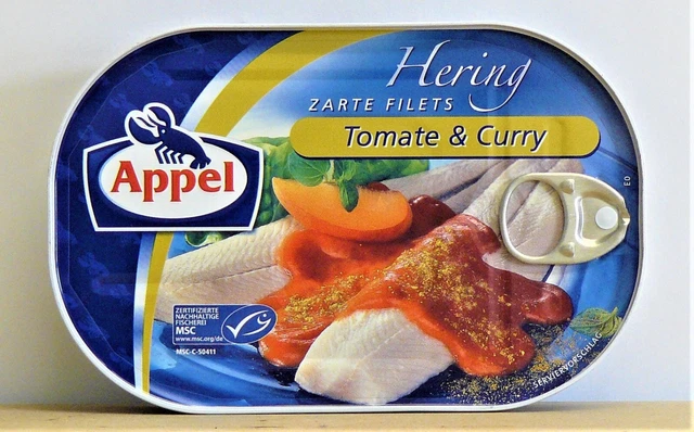 APPEL FEINKOST delicati filetti di aringhe in pomodoro e curry - scatola di pesce a 200 g