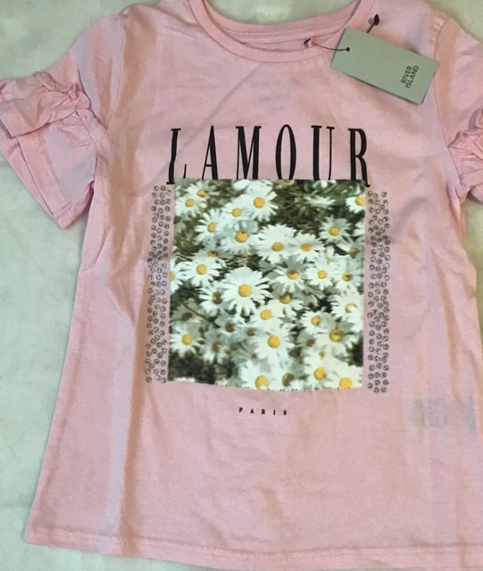 Set T-shirt mini ragazze River Island età 2-3 anni rosa frilly lamour nuova con etichette 5