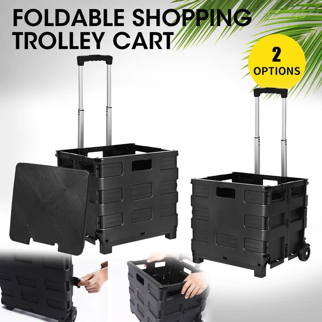 Portable Grocery Basket Foldable Shopping Cart Trolley Wheels Folding Crate