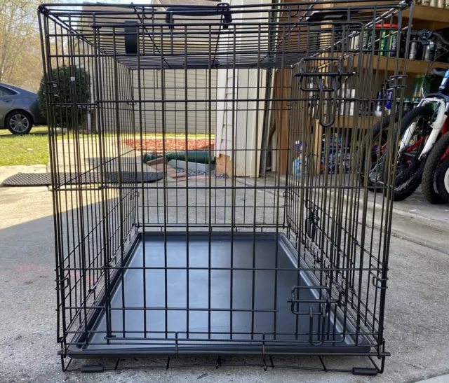 36" Folding Pet Cage Dog Crate Kennel Metal 2-Door With Tray Black P01-2418-G2