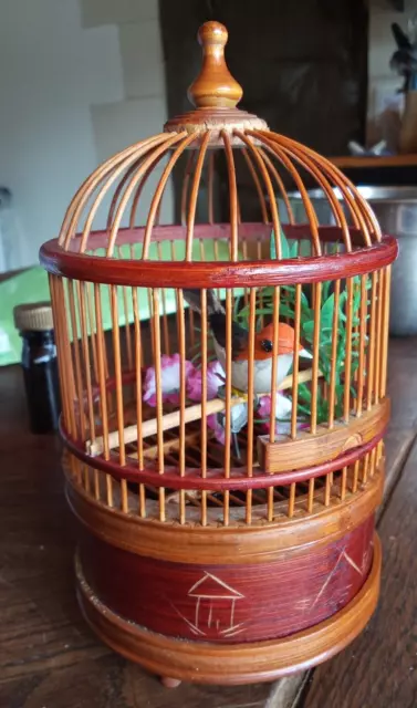 "Ancienne" Vintage Cage Automate Oiseau Chanteur (30 ') Bois "Boite à Musique"