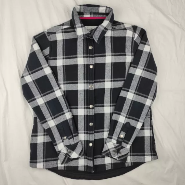 Orvis Womens Medium Flannel Heavy Duty Button Shirt Long Sleeve Black White Snap