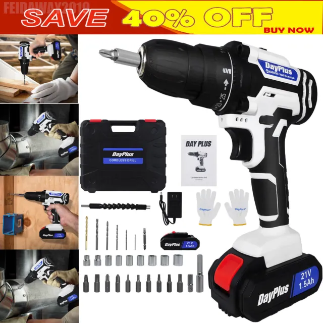 21V Cordless Drill Driver Electric Screwdriver Li-ion Battery Charge Combi Set