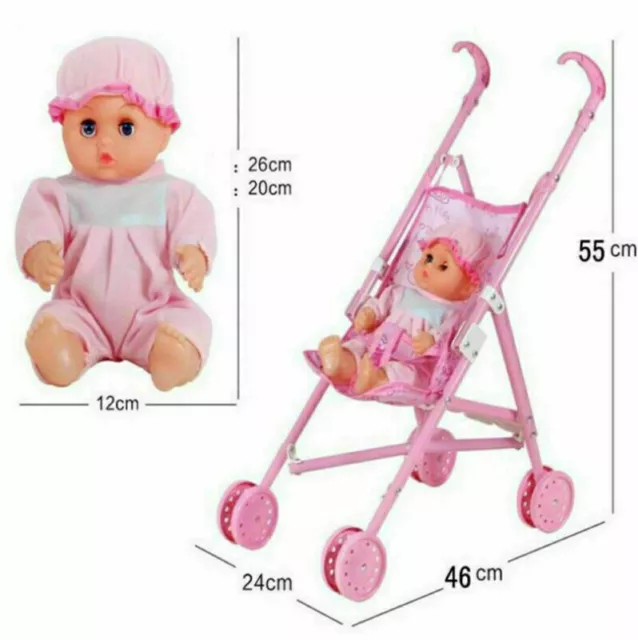 Buggy doll pram set children's sports car foldable toy doll pink