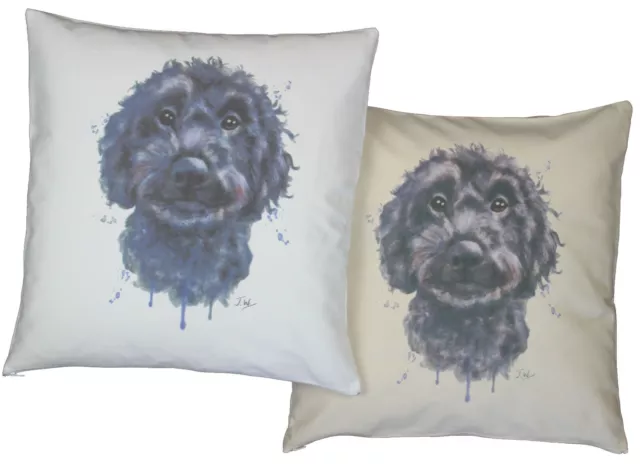 Cockapoo Black Breed of Dog 'Splash' Cotton Cushion Cover - Cream or White