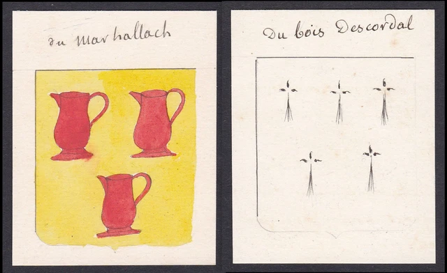 19. Siglo Tu Bois D'Escordal Marhallach Francia Escudo Abrigo De Arms Acuarela