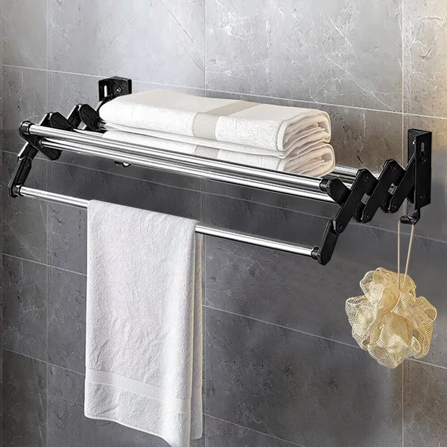 20'' BLACK FOLDING Towel Rack Retractable Wall Mounted Drying Rack For