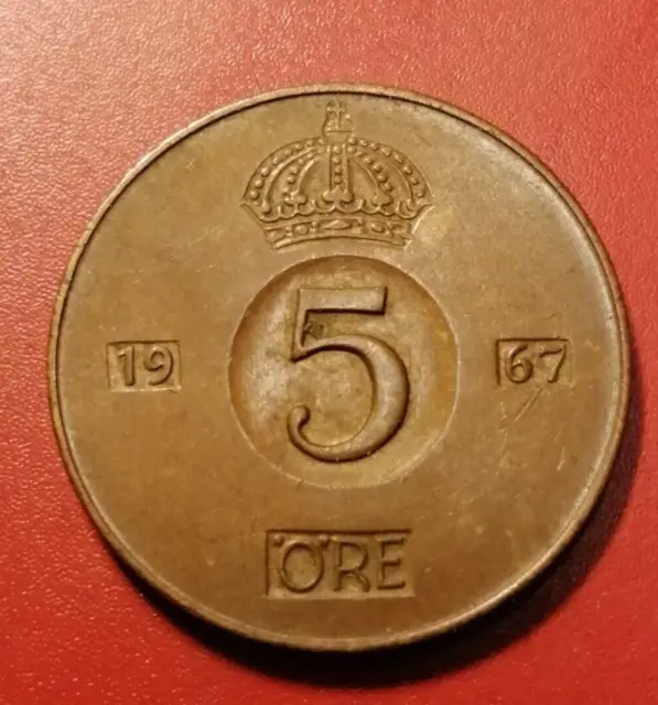 Sweden   -5  Öre - Bronze -  1967  *   Condition  1+  *