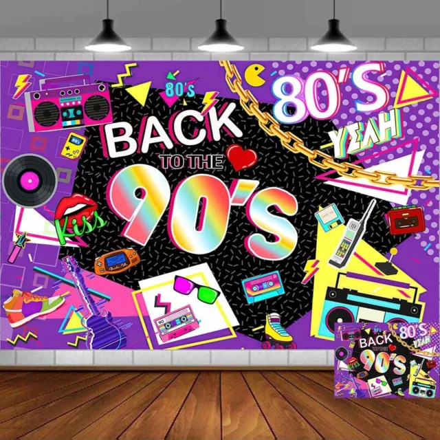 Banner de fondo de regreso a los años 80 90 suministros de vinilo para fiesta 5x3 pies