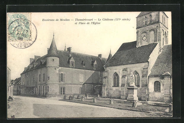 CPA Theméricourt, Le Chateau et Place de l'Eglise 1906