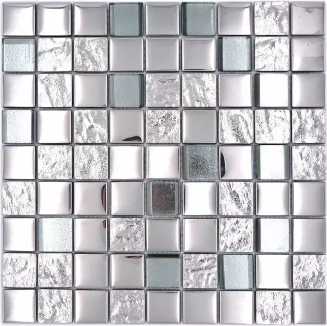 Combi Mix piastrelle mosaico argento mosaico in vetro lucido opaco pavimentazione | 1 tappetino