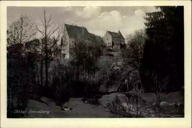 Schloss Reinsberg Echtfoto-AK ~1930/35 Partie am Fluß Blick auf das Schloss