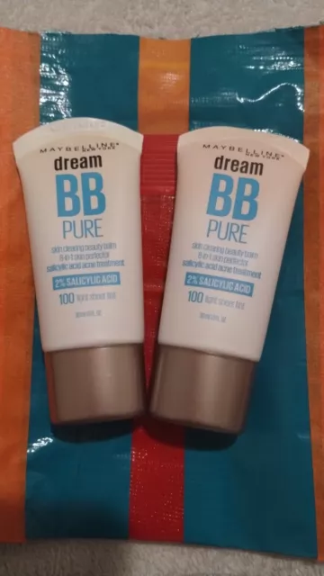 2X Crema BB Pura MAYBELLINE Dream, Bálsamo de Belleza para Limpiar la Piel #100 Luz