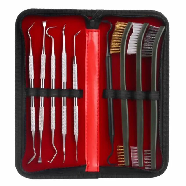 Cleaning Kit Set 3 Brass Steel Nylon Brush + 6 Stainless Steel Nylon Pick 9pcs