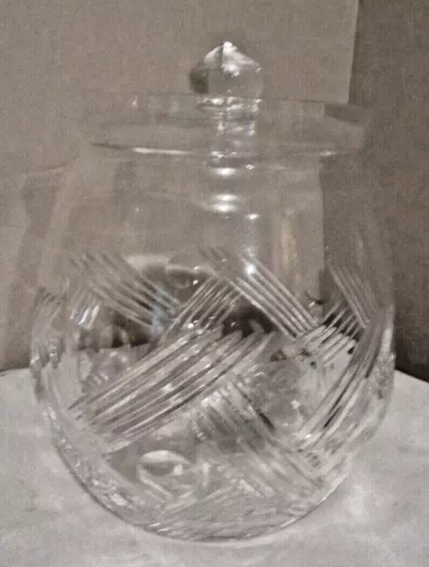 Vintage Clear crystal Biscuit Barrel jar with lid 7" Tall