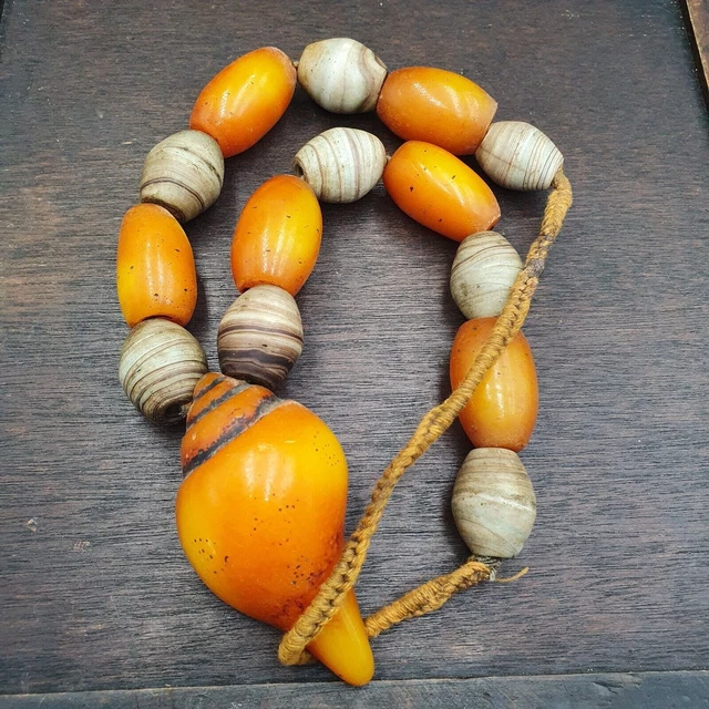 Collier Africain/Berbère - Perles D'ambre Et Céramique - Orange - Occasion