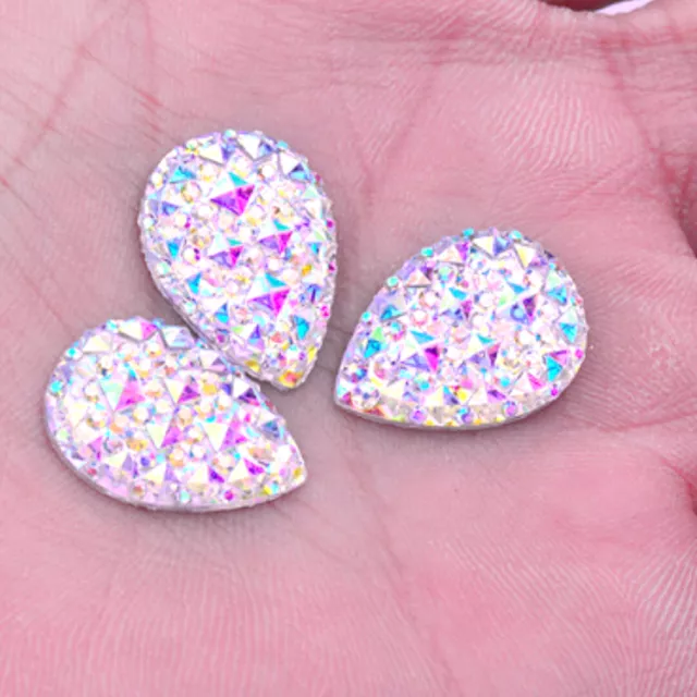 50 Teardrop Large AB Resin Flat back Rhinestone Iridescent Jewel Gem Crystal Set