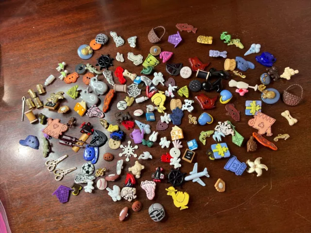 Lot Of 100+ Buttons Mixed Novelty Crafts Sports Animals Fish Sewing Music Hearts