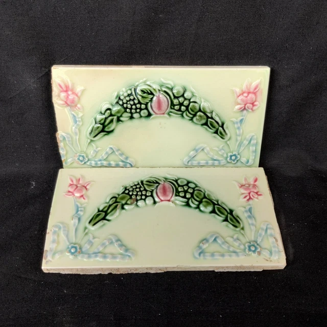 Vintage Garland Design Nouveau Border Architecture Furniture Tiles Japan 2Pcs