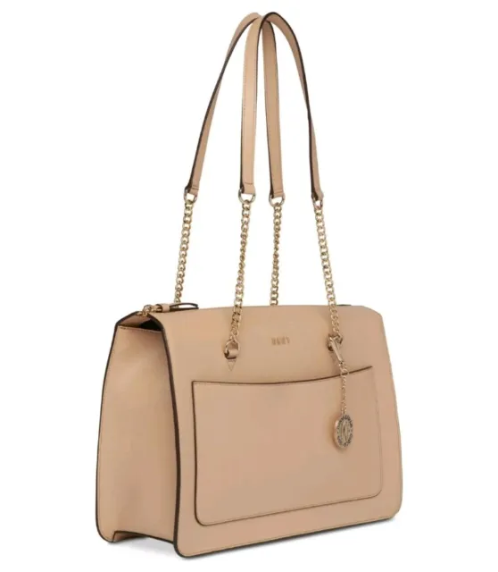 Dkny LIGHT Beige Leather Large Bryant Top Zip Tote RY4A3009