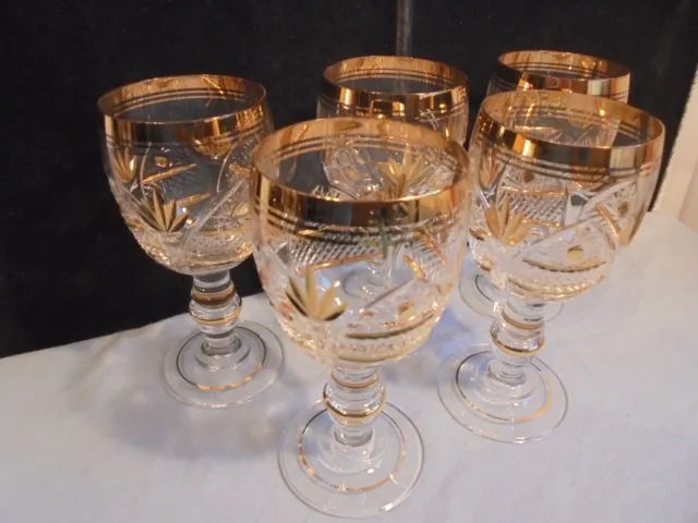 5 Wunderschöne Wein-Römer Bohemia Kristallglas Um 1900