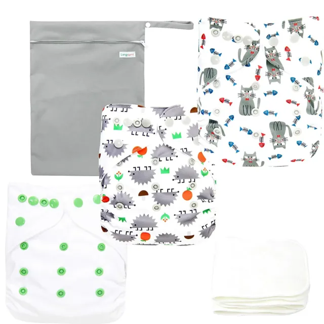 Langsprit Baby Cloth Diaper with Highly Absorbent Bamboo Inserts & Wet Bag