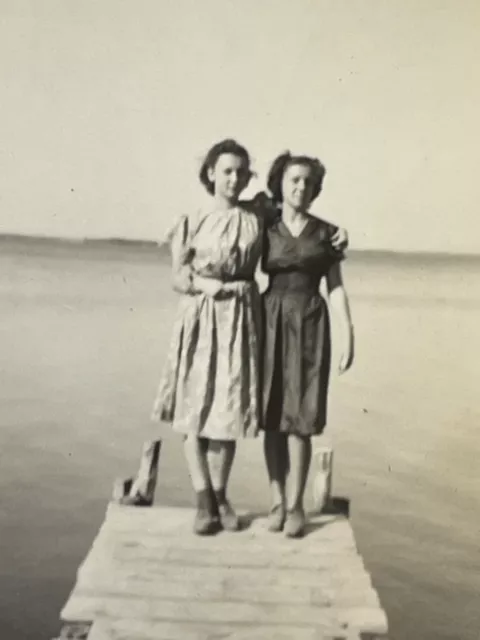 CD) Photograph Artistic Women Standing At End Of Wood Dock 1930-40's Lake Water