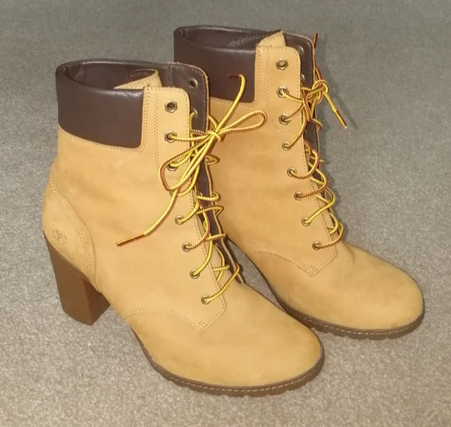 WOMEN'S TIMBERLAND LEATHER High Heel Lace Up Boots UK Size 8 EU 41.5 £