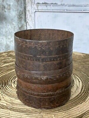 Old Vintage Rare Hand Forged Tribal Engraved Rustic Iron Grain Measurement Pot