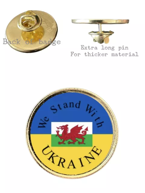 We Stand With Ukraine, Wales Flag 26mm Metal Lapel Domed Pin Badge