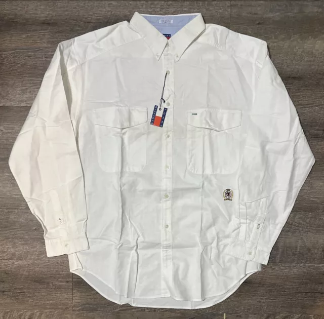 Vintage Tommy Hilfiger Shirt Mens Sz XL 90s Crest Logo White