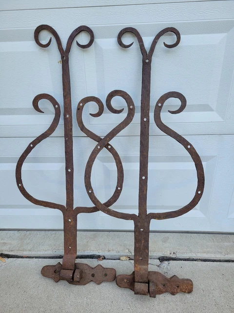 Antique Hand Forged Blacksmith Iron Hinges Railroad Barn