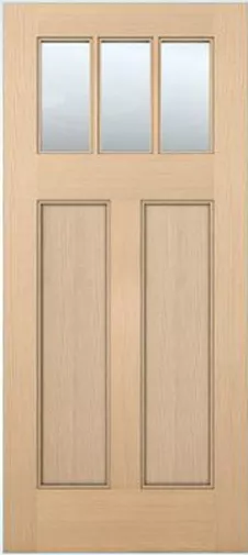 Exterior Hemlock 3 Lite Flat Panel Craftsman Entry Solid Stain Grade Wood Doors