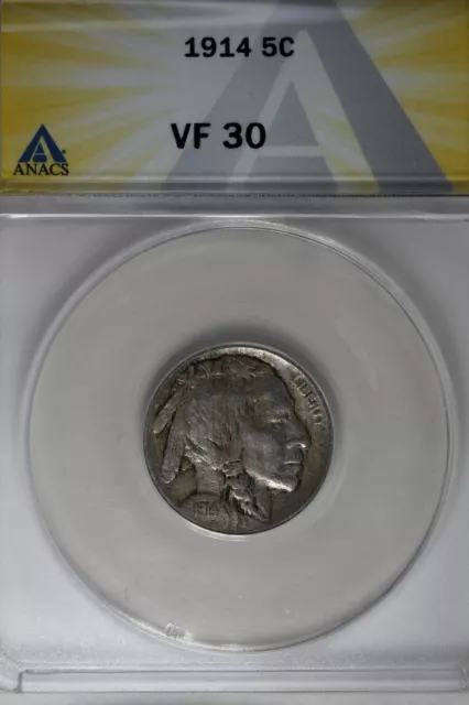 1914  .05  ANACS  VF 30  Buffalo Nickel, Indian Nickel, 5 Cent Piece