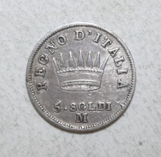 A3 - Italian States Kingdom of Napoleon 5 Soldi 1810-M VF+ / XF Silver Coin