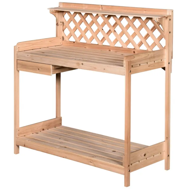 Outsunny Fir Wood Outdoor Garden Potting Table with Drawer for Greenhouse Shed