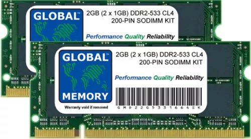 2GB (2 x 1GB) DDR2 533MHz PC2-4200 200-PIN SODIMM MEMORY RAM KIT FOR LAPTOPS