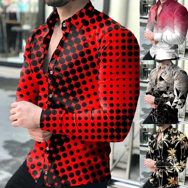 Camicie uomo a maniche lunghe aderenti slim abbottonate con stampa floreale top